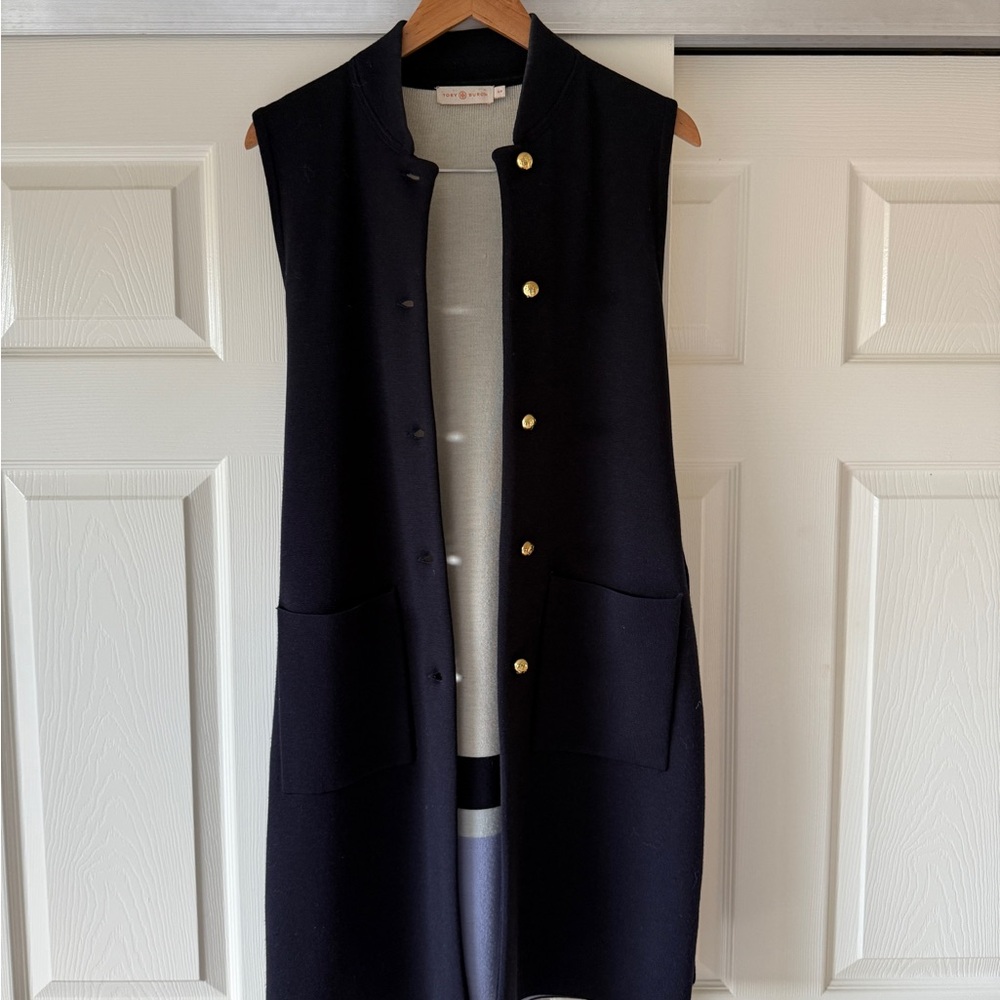 TORY BURCH Black Sleeveless Vest with Gold Buttons